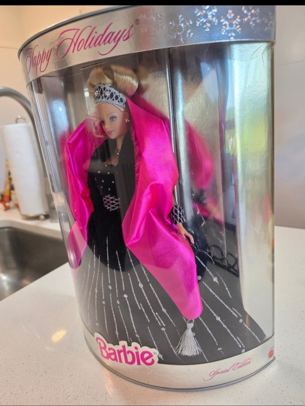 Barbie Holiday Collectible Doll in Black & Hot Pink Cape - Picture 3 of 5